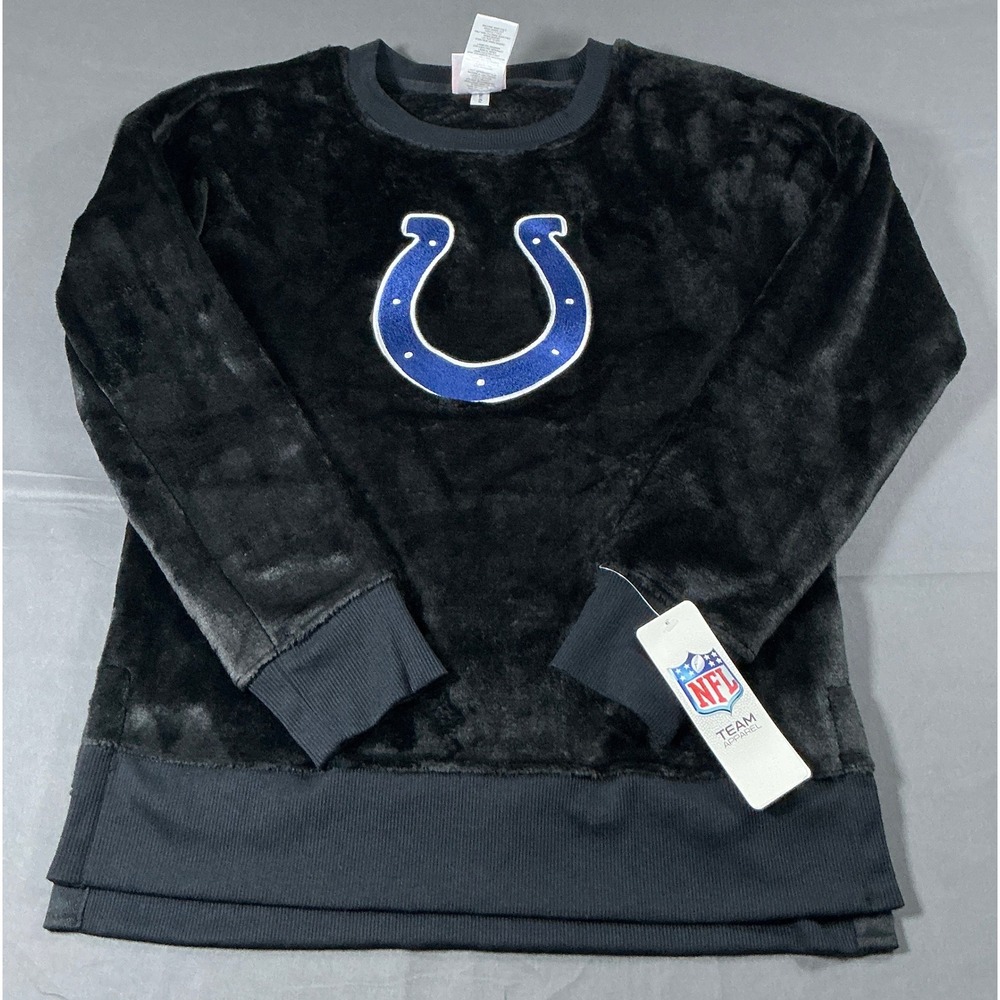 NFL Indianapolis Colts Womens Plush Faux Fur Sweatshirt Black Blue Size S 3/5
